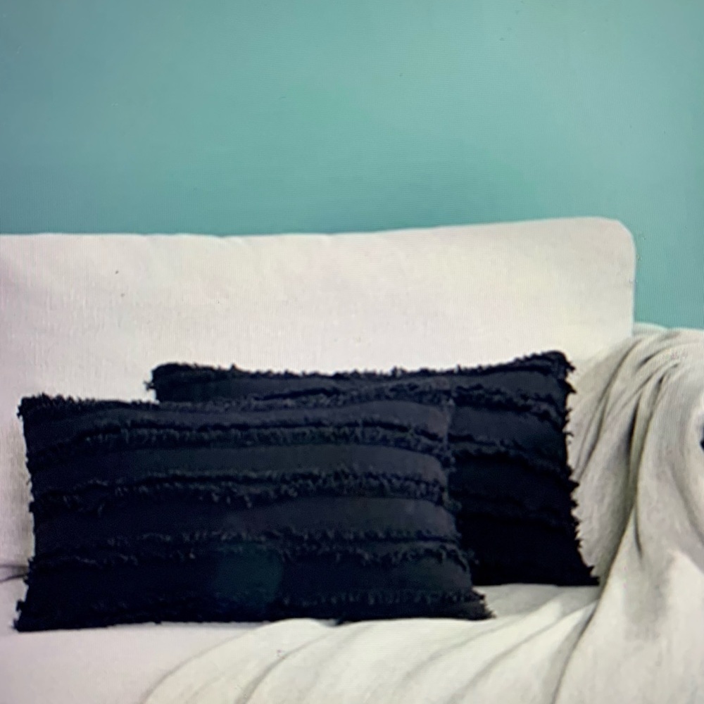 2 Black Ruffle Decorative Pillow Covers